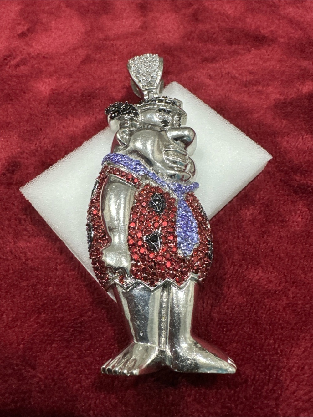 Large Statue of Liberty Fashion Pendant Multicolor CZ Heavy Silver Tone Preowned